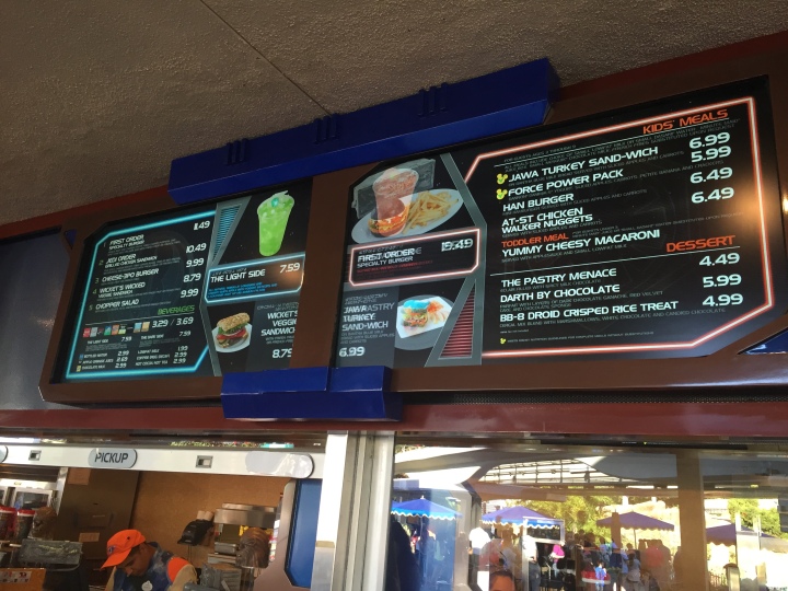 The lunch/dinner menu at Galactic Grill