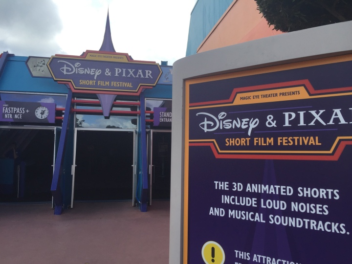 The entrance for the newly unveiled Disney and Pixar Short Film Festival - replacing Captain EO which quietly disappeared as of December 6
