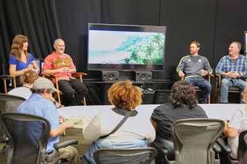 MOANA - (L-R) Jessica Julius (Senior Creative Executive), Ian Gooding (Production Designer), Andy Harkness (Art Director, Environment & Color) and Adolph Lusinsky (Director of Cinematography, Lighting) present at the Moana Long Lead Press Day on July 27, 2016 at Walt Disney Animation Studios - Tujunga Campus in North Hollywood, CA. Photo by Alex Kang. © 2016 Disney. All Rights Reserved.