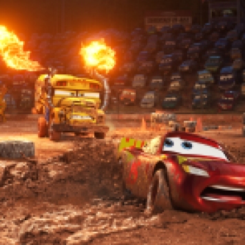 CRAZY 8 DRAMA — In “Cars 3,” Lightning McQueen (voice of Owen Wilson) hits the road in an effort to reignite his career. Along the way, he finds himself in the middle of a smash-and-crash, figure-8 race, facing off against local legend Miss Fritter, a formidable school bus who—like #95 himself—doesn’t like to lose. Featuring Lea DeLaria (Netflix’s “Orange is the New Black”) as the voice of Miss Fritter, Disney•Pixar’s “Cars 3” opens in U.S. theaters on June 16, 2017. ©2017 Disney•Pixar. All Rights Reserved.