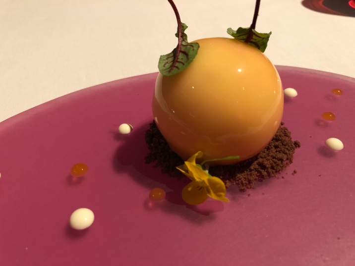 The signature dessert at Aurora - a green tea cake shaped like a peach. Beautiful but not my cup of "tea"